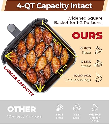 Miniatura 3 de Cartman Freidora de aire compacta de 4QT, freidora de aire pequeña ultraplana de 6.7 pulgadas de altura, diseño de flujo de aire ajustable, ventana