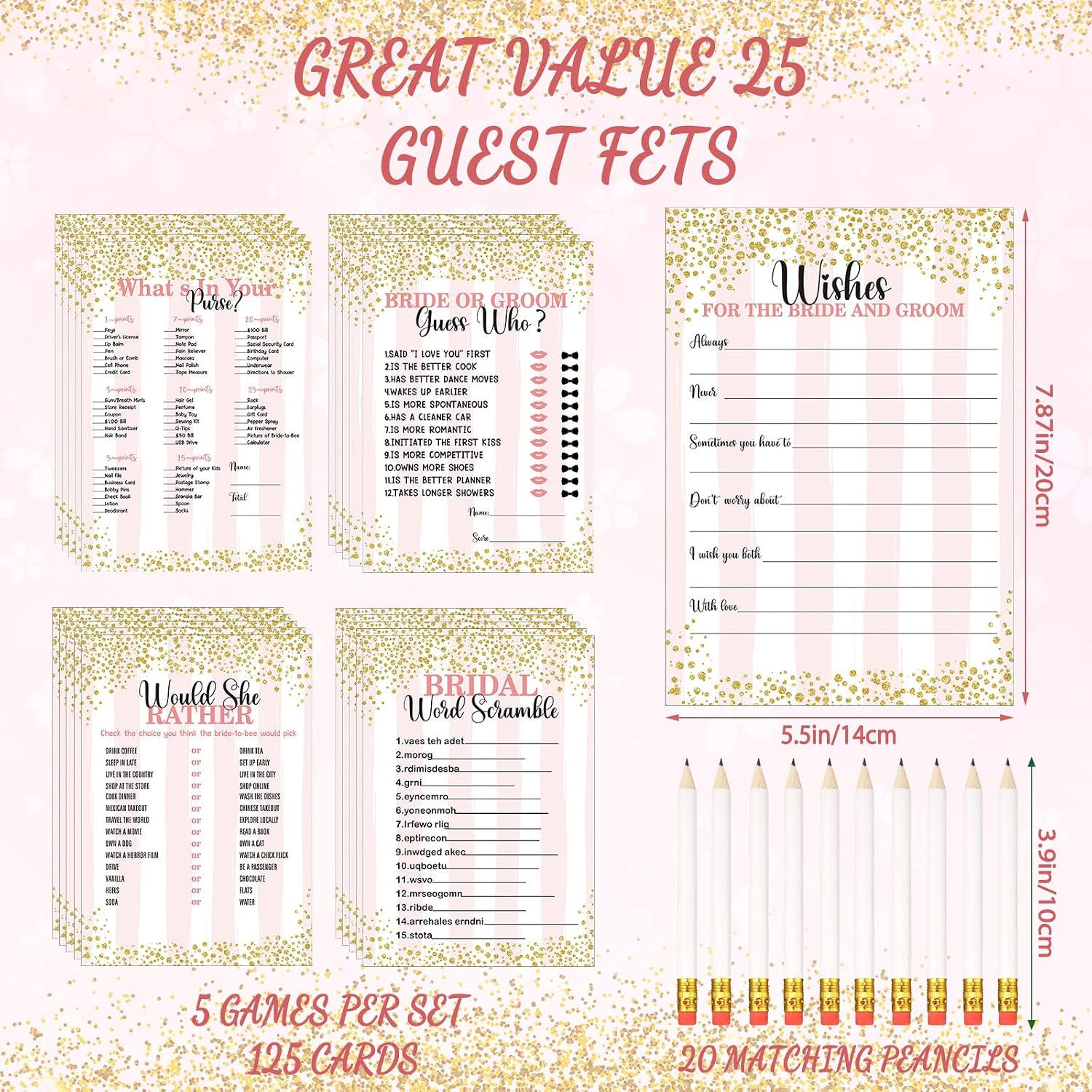 Teling 145 Pcs Bridal Shower Game, Wedding Games Cards & Pencils, Confetti image 4