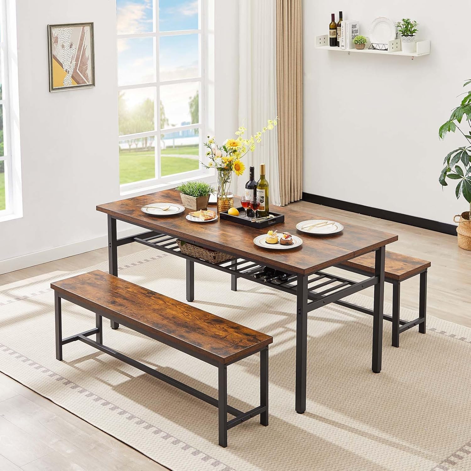 Amazon.com - 67" Dining Table Set for 6, 3-Piece Kitchen Table Set with ...