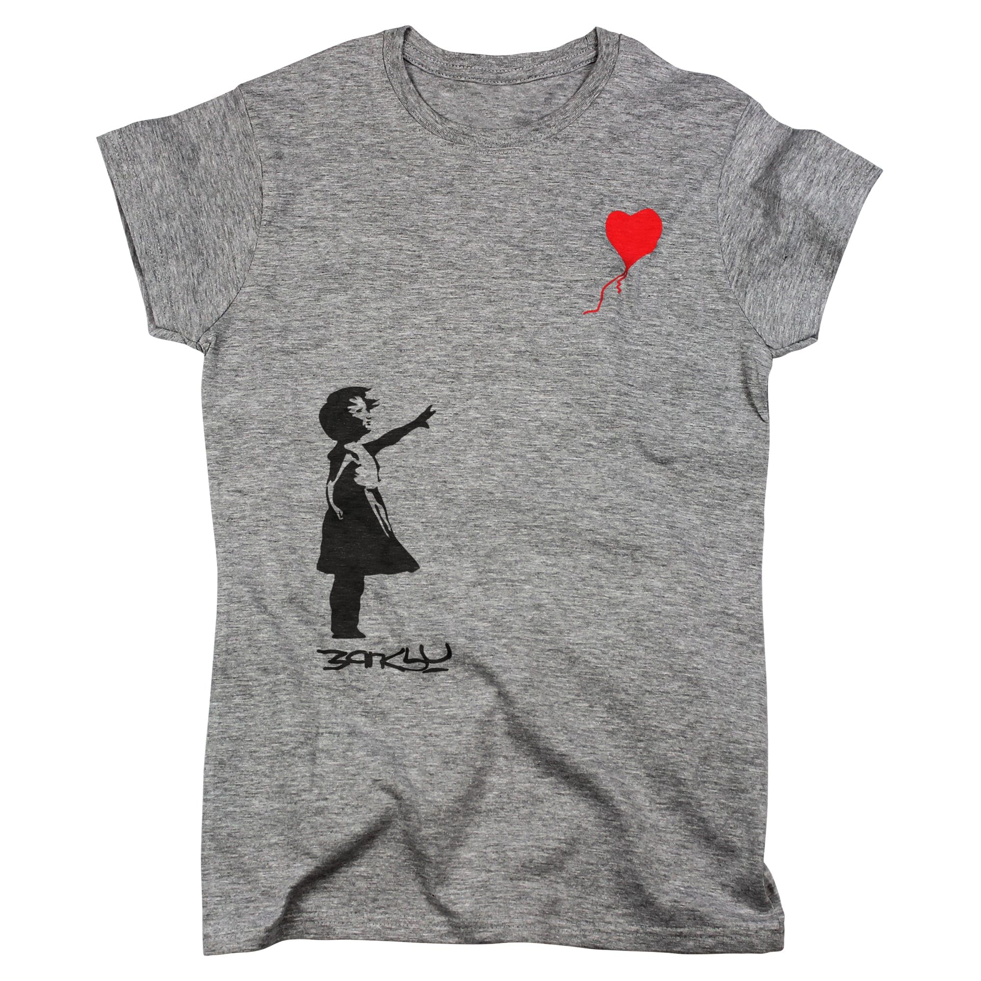 Nutees Girls Sports Grey Banksy With Heart Shaped Balloon Women T-Shirt (Sports Grey), Medium