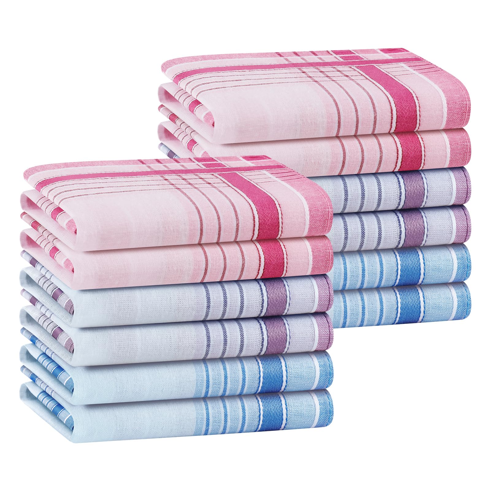 Houlife Women's Mixed 2-12Pcs 100% 60S Combed Cotton Handkerchiefs Soft Stripe Checkered Pattern Coloured Plaid Hankies For Wedding Party 6/12 Pieces 28X28cm