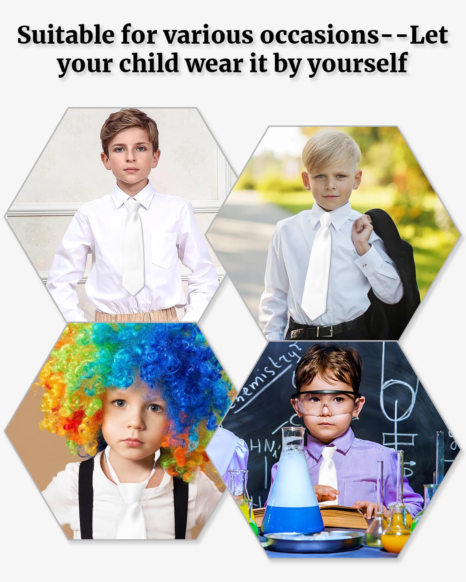 THE BOW TIE HOUSE Adjustable Satin Neck Tie for Kids | Necktie for Boys, Toddler & Youth | Perfect for Weddings, Graduations, School Uniforms, (White - 6-10 years) 3