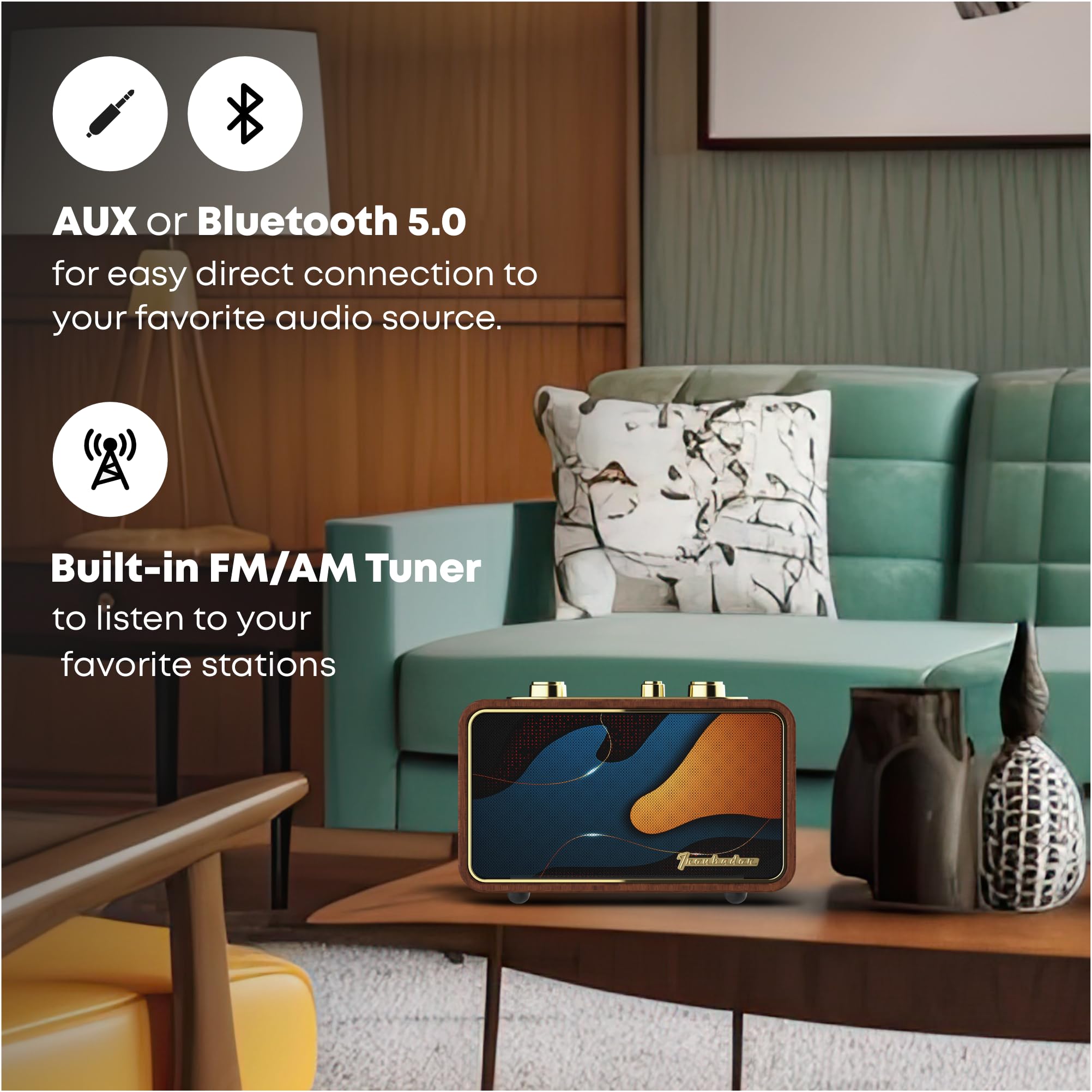 TRENBADER Retro Bluetooth Speaker Artlink Pure Bluetooth Speaker Wooden AM/FM Wireless Radio Small Vintage Bluetooth Speaker with Bluetooth 5.0 Connection for Gift, Party, Travel, Office,Home Wood…