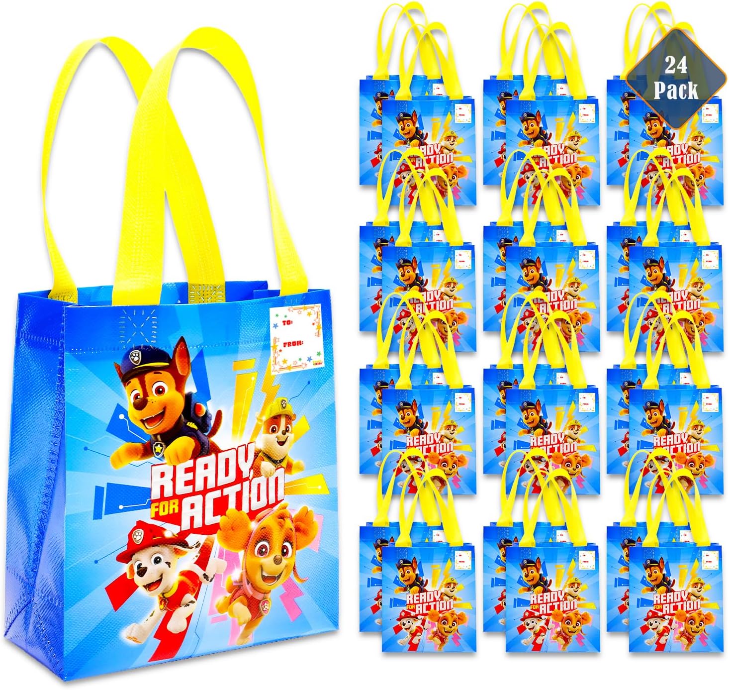 Paw Patrol Party Favor Bag Set – 24 Pack of 8" Party Goodie Bags, Bulk Reusable Mini Tote Bags | Chase, Marshall, Skye and Rubble Paw Patrol Birthday Supplies