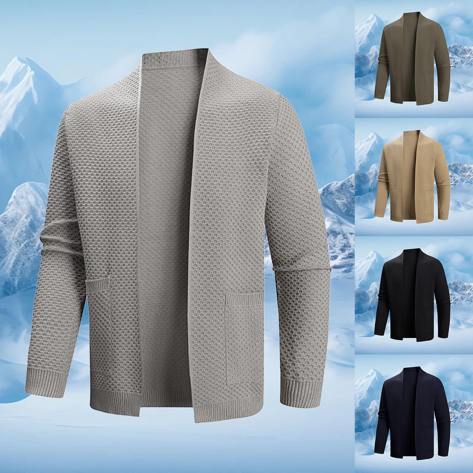 Strickblazer für Herren Offene Vorderseite Cardigan Pullover Herbst Winter Elegant Strickjacke Warm Bequem Sakko Schmale Passform Lässiger Sport Mäntel mit Taschen