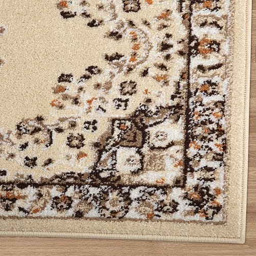 Miniatura 4 de Antep Rugs - Alfombra oriental de 2 x 10 con medallón tradicional para interiores (beige crema, 2 pies x 10 pies)