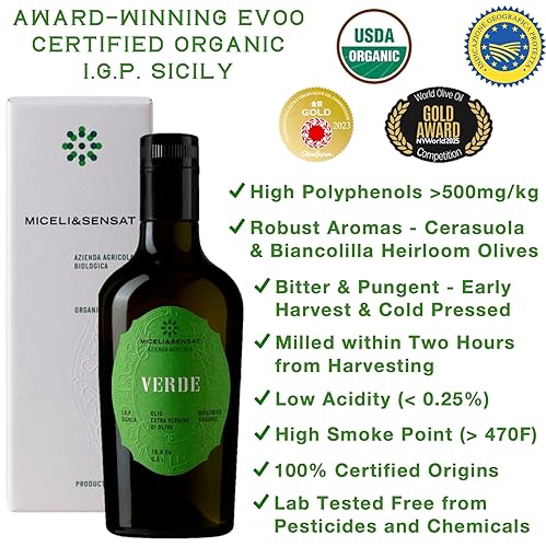 Miniatura 3 de Green Robust Organic 500+ mgkg Aceite de oliva virgen extra italiano rico en polifenoles de Italia, premio de oro 2025, acabado picante, orígenes
