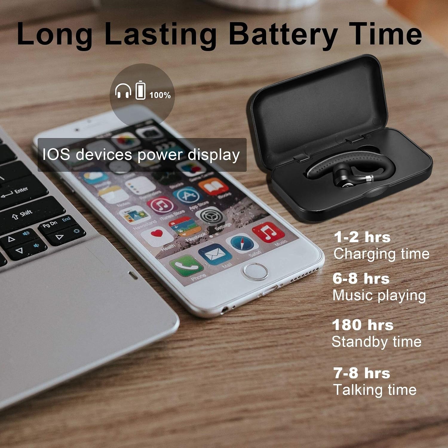 Bluetooth Headset COMEXION V5.0 Bluetooth Earpiece with Mic and Mute Key Wireless Noise Reduction Business Earphone for Driving/Meeting/Listening