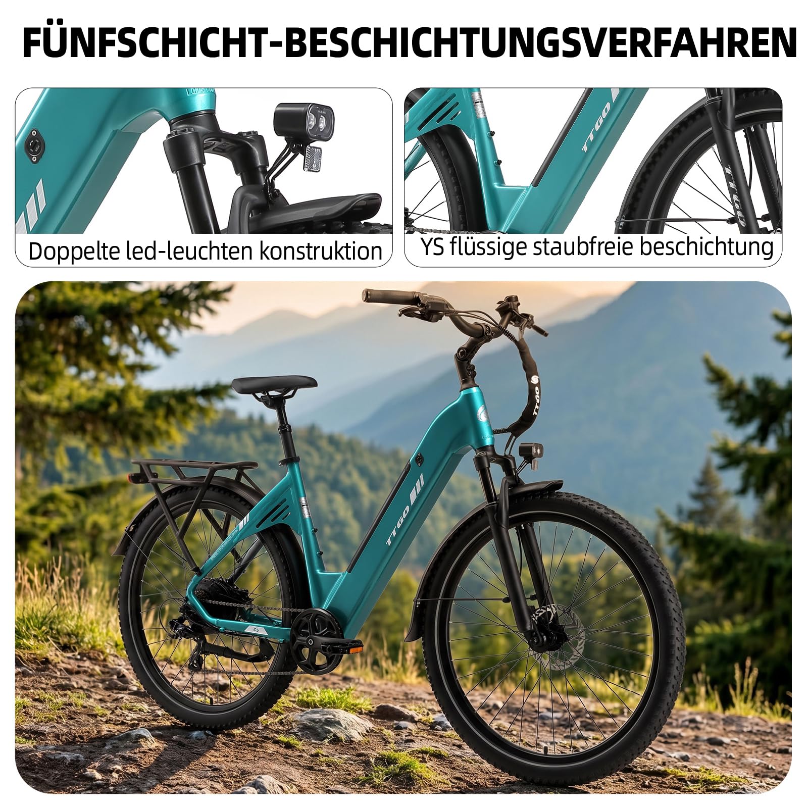 ttgo C5 27,5 Zoll E-Bike für Erwachsene, City E-Bike für Damen und Herren, Elektrofahrrad mit 48V 13,5Ah Akku, bis 110 km Reichweite, 7-Gang Schaltung, Hydraulische Scheibenbremsen