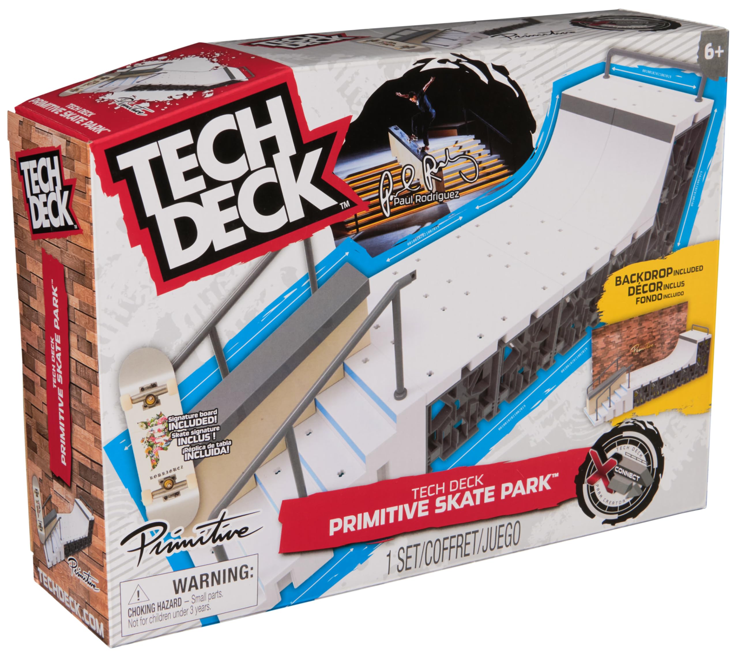 Tech Deck - Primitive Skate Park, Finger-Skateboard-Rampe mit authentischem Fingerboard, Signature-Set des Skateboard-Profis Paul Rodriguez, X-Connect-Stecksystem, umfangreiches Zubehör, ab 6 Jahren