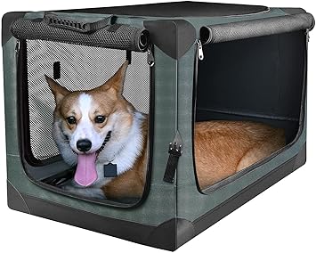 Totoro ball Portable 4-Door Folding Soft Dog Crate for Travel,Indoor Outdoor Pet Home Use Multiple Sizes (26-Inch, Dark Green)