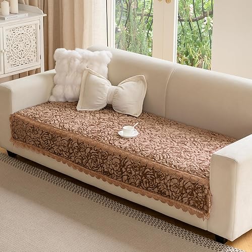 Miniatura 15 de Funda de Sofá Lavable, Fundas de Sofá para Mascotas, Funda de Sofá con Patrón de Rosas, Protector de Sofás para Perro (Marrón Claro 35.5"X60")
