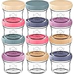 KeaBabies 12pk 4oz Glass Baby Food Containers with Lids - Leak-Proof, Microwavable Small Glass Jars, Baby Purees & Toddler Snack Storage Containers, BPA-Free, Dishwasher & Freezer Safe (Sunset)