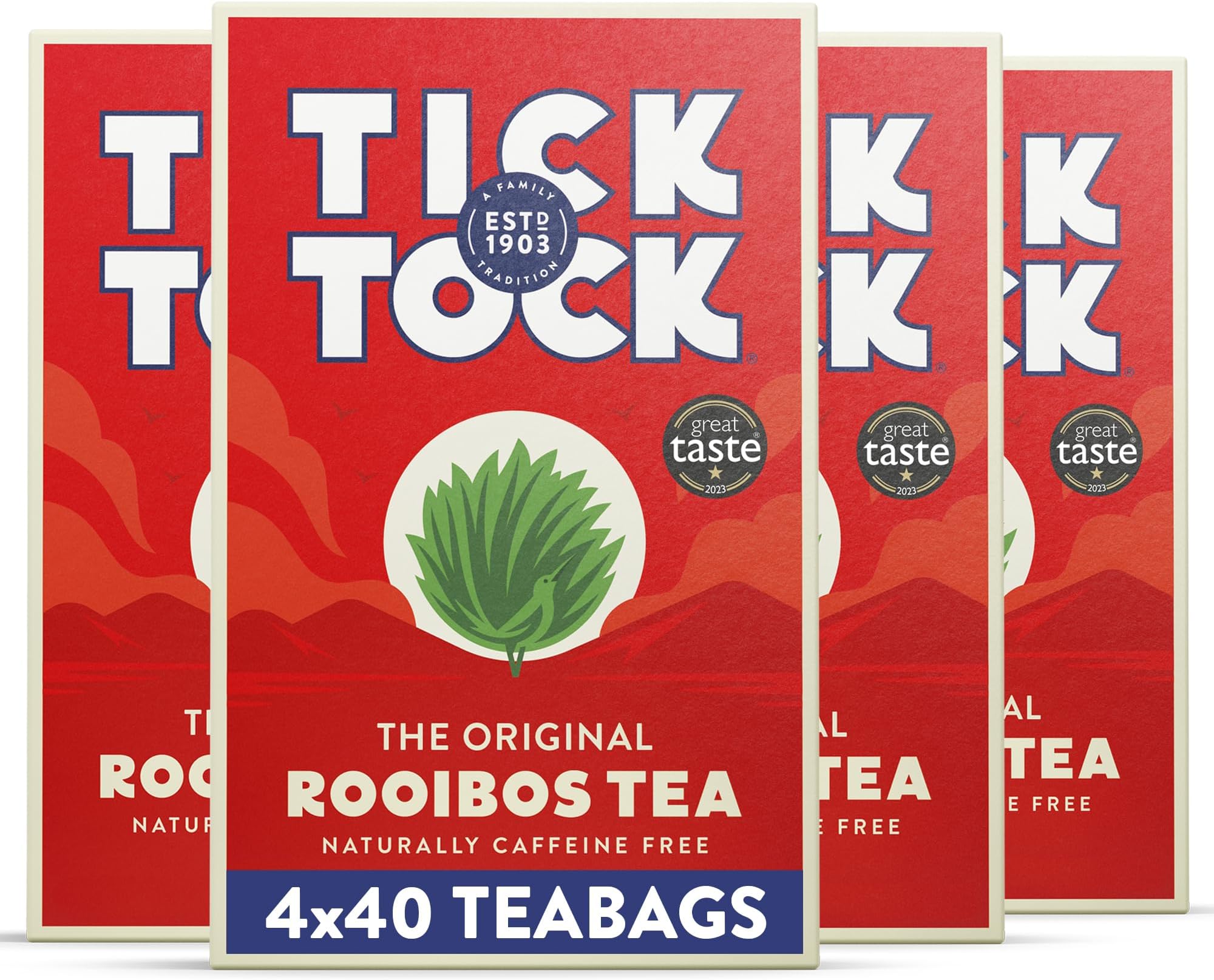Rooibos Teabags, Caffeine-Free Tea, Pack of 4 x 40 Tea Bags (160 Teabags), Naturally Sweet Herbal Tea, Biodegradable, Rooibos UK, Redbush Tea Bags- 4 Pack