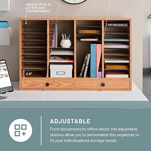 Vista 22 de Safco 9422GR - Organizador de papel y literatura ajustable de madera, 16 piezas ajustables, construcción duradera apilable, hogar, oficina, correo