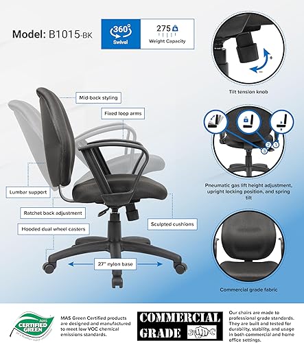 Miniatura 4 de Boss Office Products Silla de trabajo con respaldo medio con brazos de bucle en negro