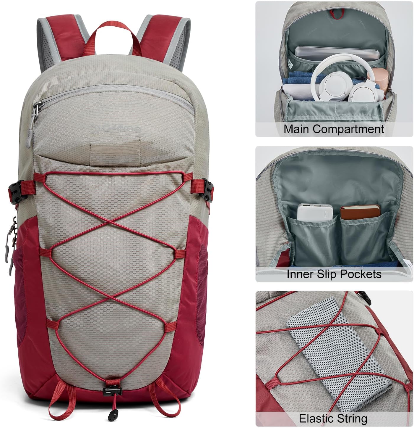 G4Free 30L Lightweight Hiking Backpack for Men Women, Airline Approved Day Pack for Travel, Bussiness Work, Easy Hike(Red)