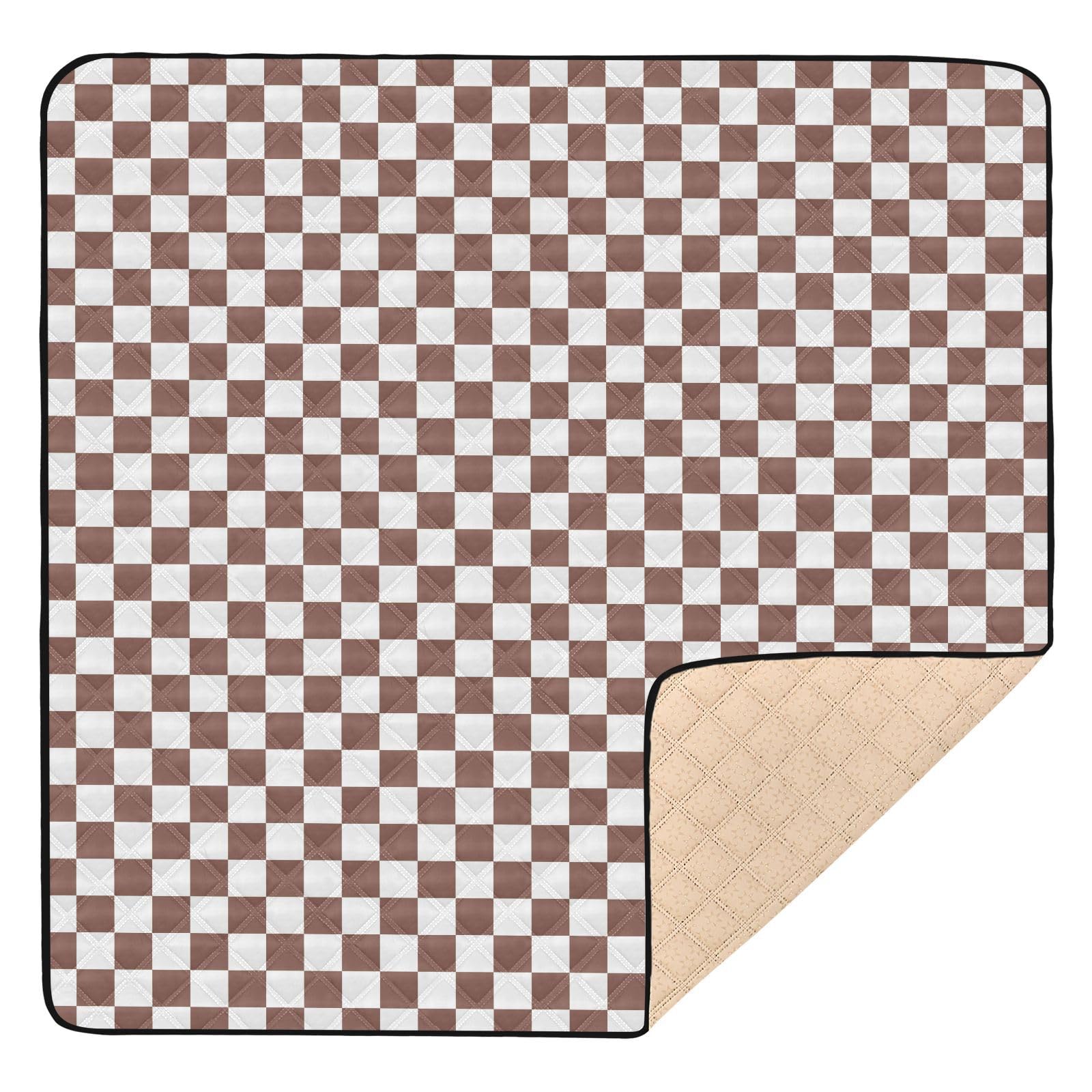 SHJI Checkered Brown Checkerboard Baby Play Mat Baby Crawling Mat Foldable Playmat for Babies 50 x 50 Inch
