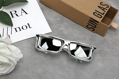 Miniatura 8 de Gafas de sol rectangulares futuristas, montura blanca esmerilada, lentes grises