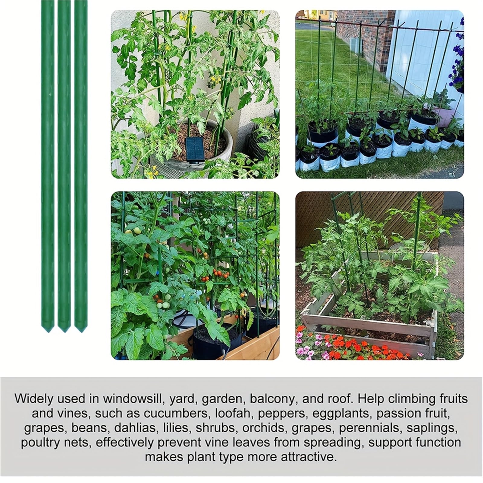 Pflanzenstab 8-teiliges Set beschichteter Stahl-Pflanzenstangen for den Garten zur Befestigung von Bäumen und Pflanzen, Tomatenstäbe for Topfpflanzen, Gartenstützen für den Garten(8pcs 60cm)