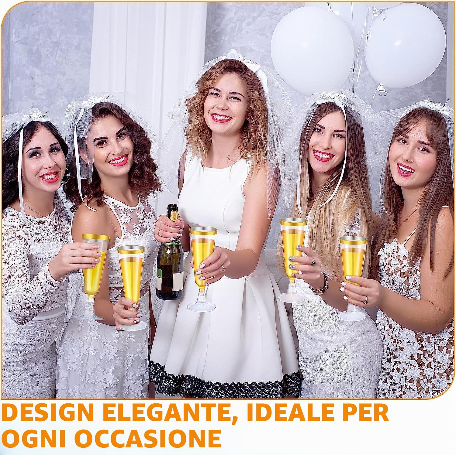 LATERN 50 Pezzi Riutilizzabili Flute da Champagne con Bordo in Dorato, 150ml Bicchieri da Champagne in Plastica Bicchieri da Vino con Gambo per Anniversario Matrimonio Giardino Feste (5,5 x 16,5cm)