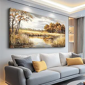 ERQINHUA Canvas Wall Art For Living Room Bedroom Wall Decor For Office Farmhouse Mural Lake Surface Landscape Painting Artwork Pictures Dining Room Hallway Home Decoration Ready To Hang 20x40 In