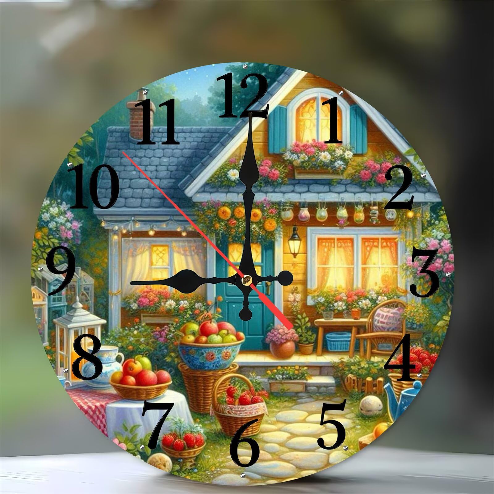 Horloge de cuisine et salon au motif champêtre pour ambiance cosy en bois