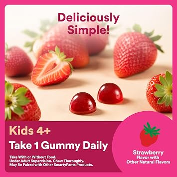 SmartyPants Kids Probiotic & Prebiotic Gummies for Digestive Health: Gut Health Supplement, Clinically Studied Prebiotic for Immune Support, Strawberry, 60 Count (30 Day Supply)