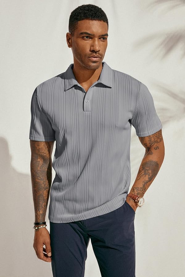 PJ PAUL JONES Mens Polo Shirts Short Sleeve Textured Knit Polos Grey XL by PJ PAUL JONES - Used condition - Image 3