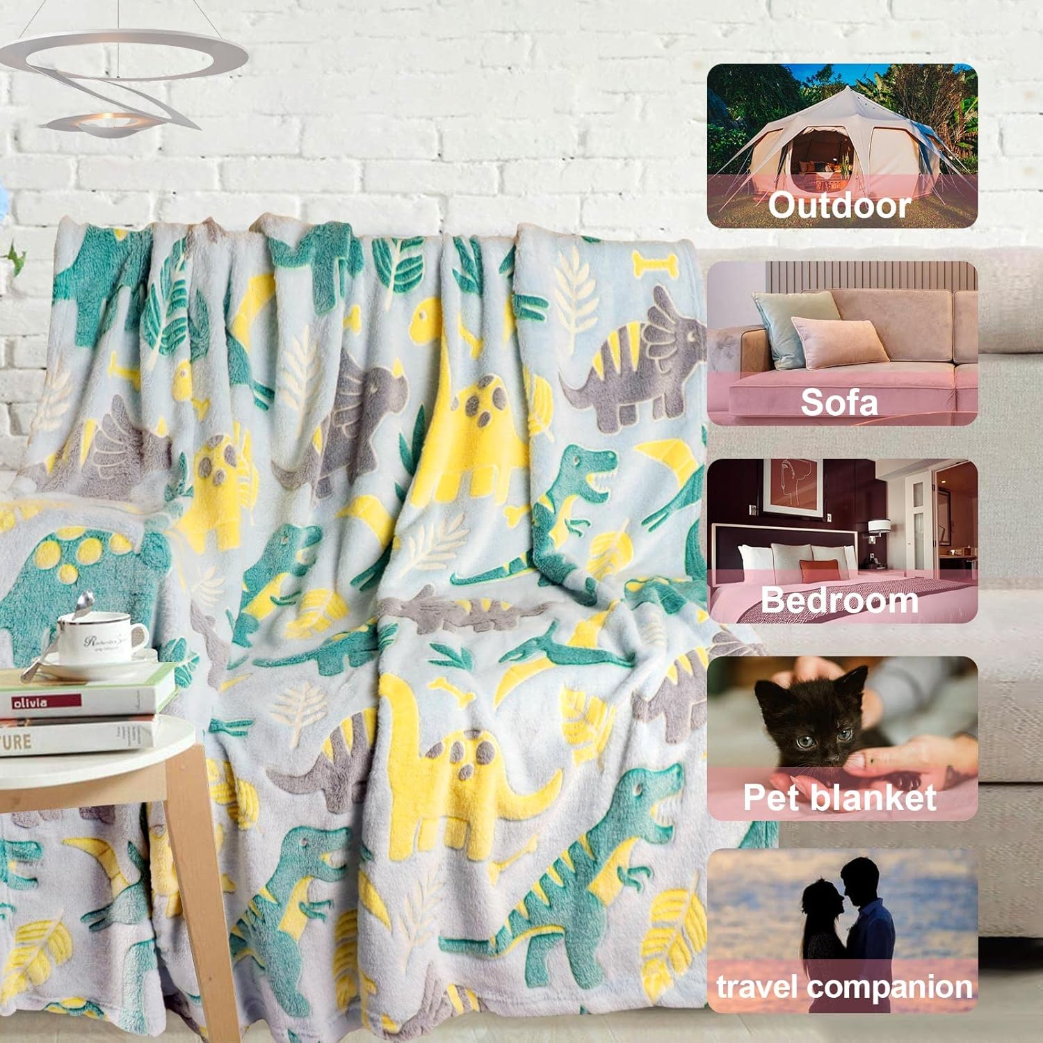 Glow in the Dark Dinosaur Fleece Blanket - Kids & Toddler Size 30"x40" for Boys - Image 6