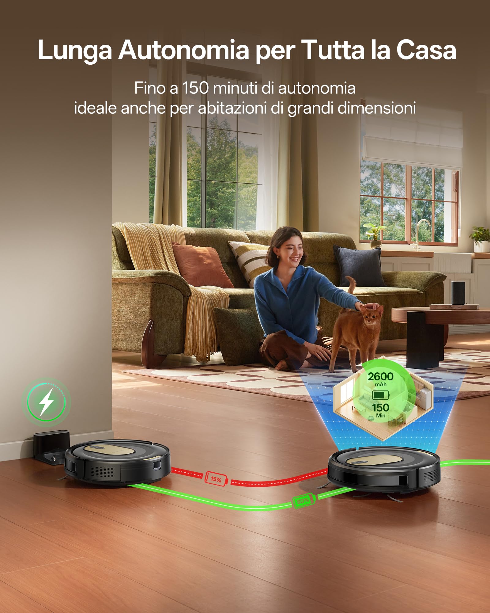 Vexilar W8 Robot Aspirapolvere Lavapavimenti 8,000Pa 2,5 Ore, Silenzioso Aspirapolvere Robot Potente per Pavimenti/Tappeti,Controllo Vocale/APP/Telecomando