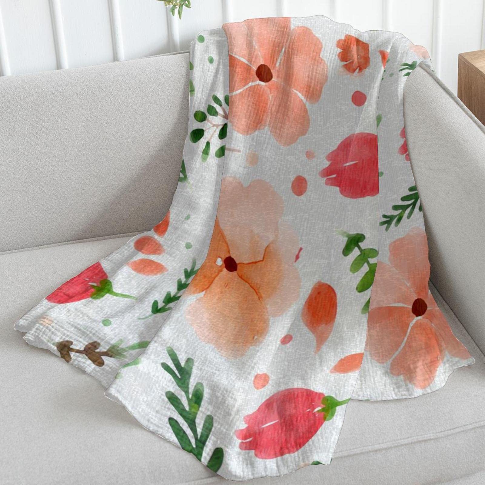 Coperta in pile dipinta a mano con fiori per divano, divano o letto
