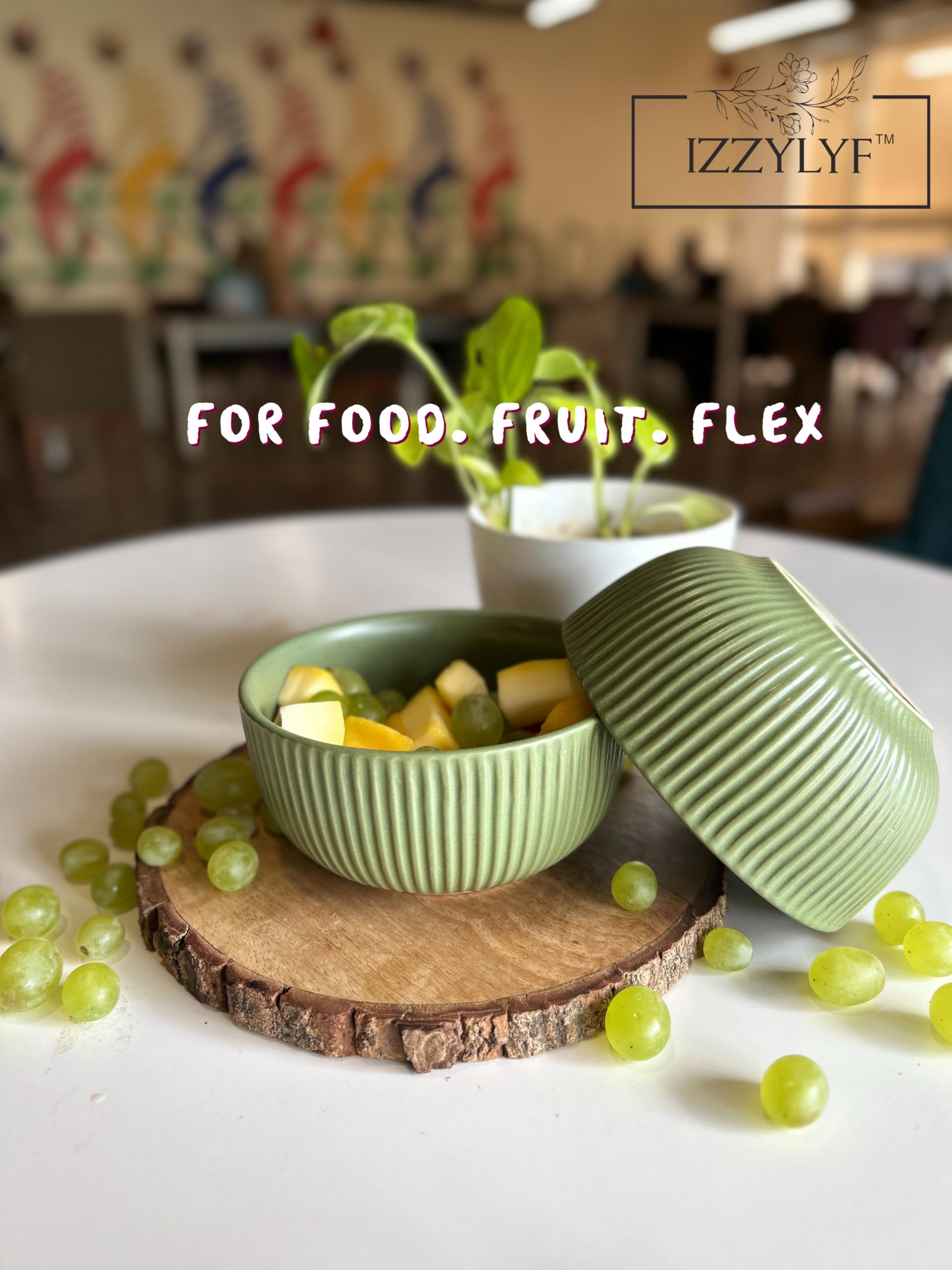 IZZYLYF 'Olive Ridge' Ceramic Snack Bowl Set of 2 (500 ml Each) | Microwave & Dishwasher Safe Bowl Set for Party, Dinner Table & Gifting | Stylish & Fancy Bowl Set for Snacks, Desserts & Salads 1