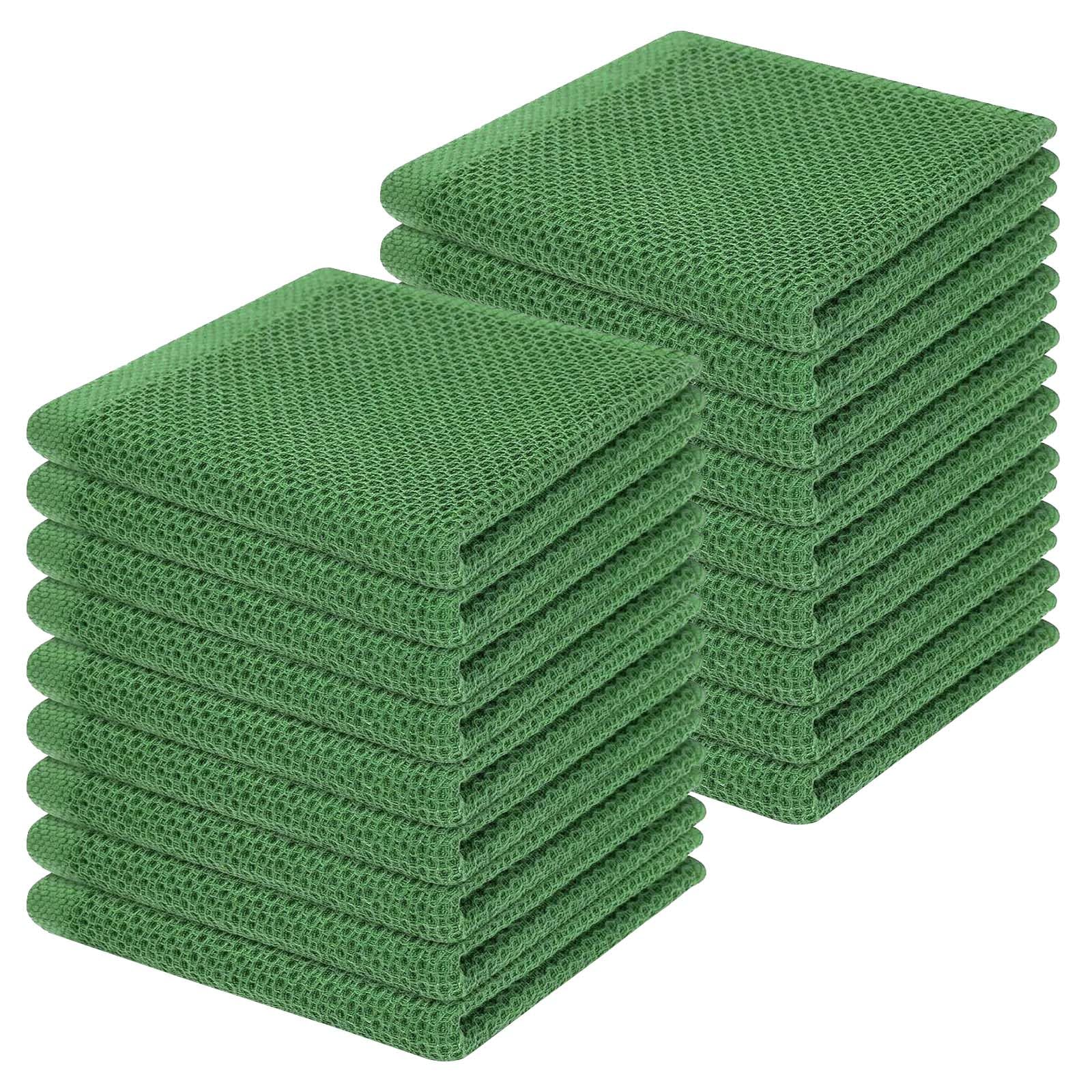 Homaxy 100% Cotton Waffle Weave Kitchen Dish Cloths 18-Pack, Grass Green