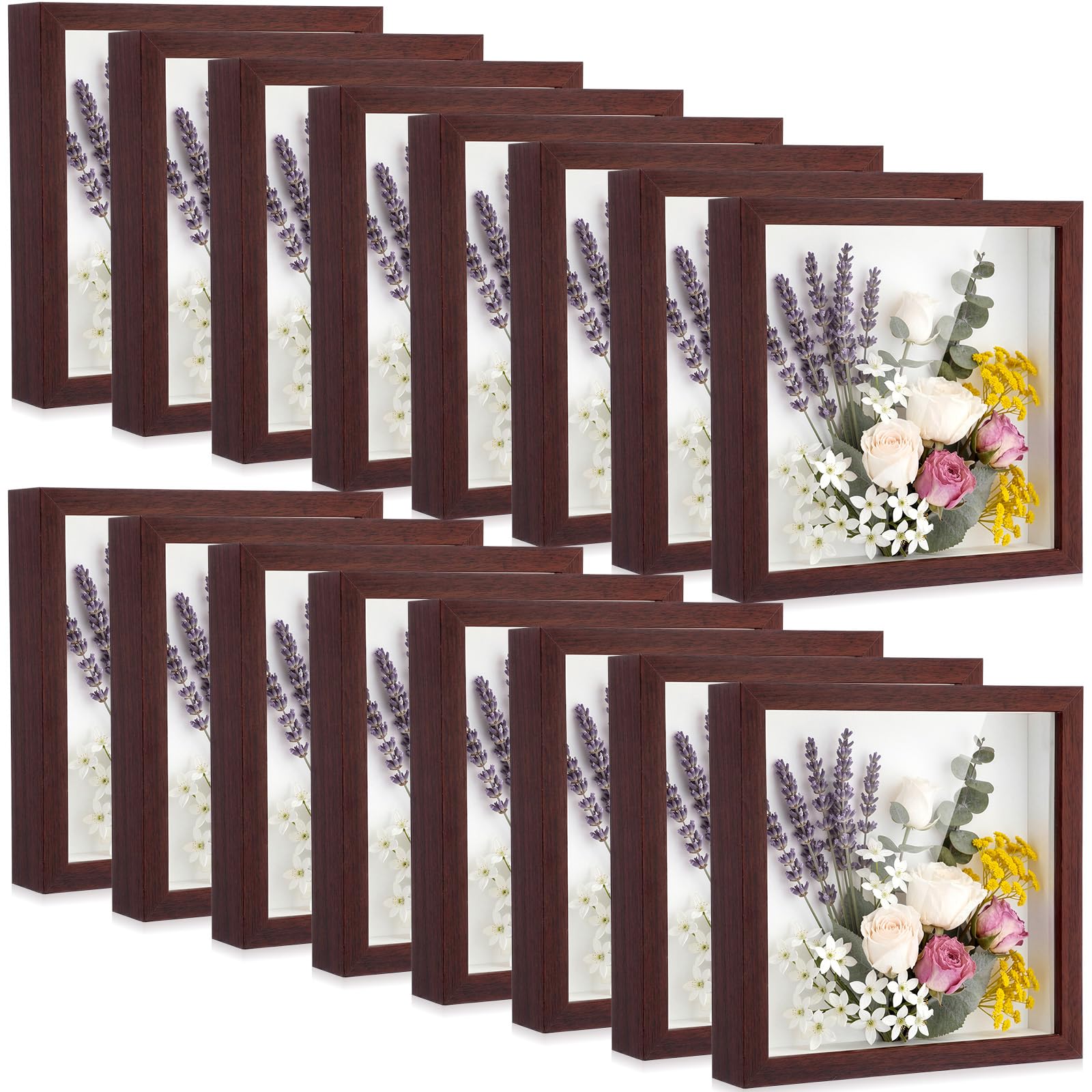 Ripeng Lot de 16 cadres photo pour bouquet de mariage, loisirs créatifs, ticket, Saint-Valentin, Pâques, médaille, bricolage mural ou cadeau de table (25,4 x 25,4 cm, noyer)