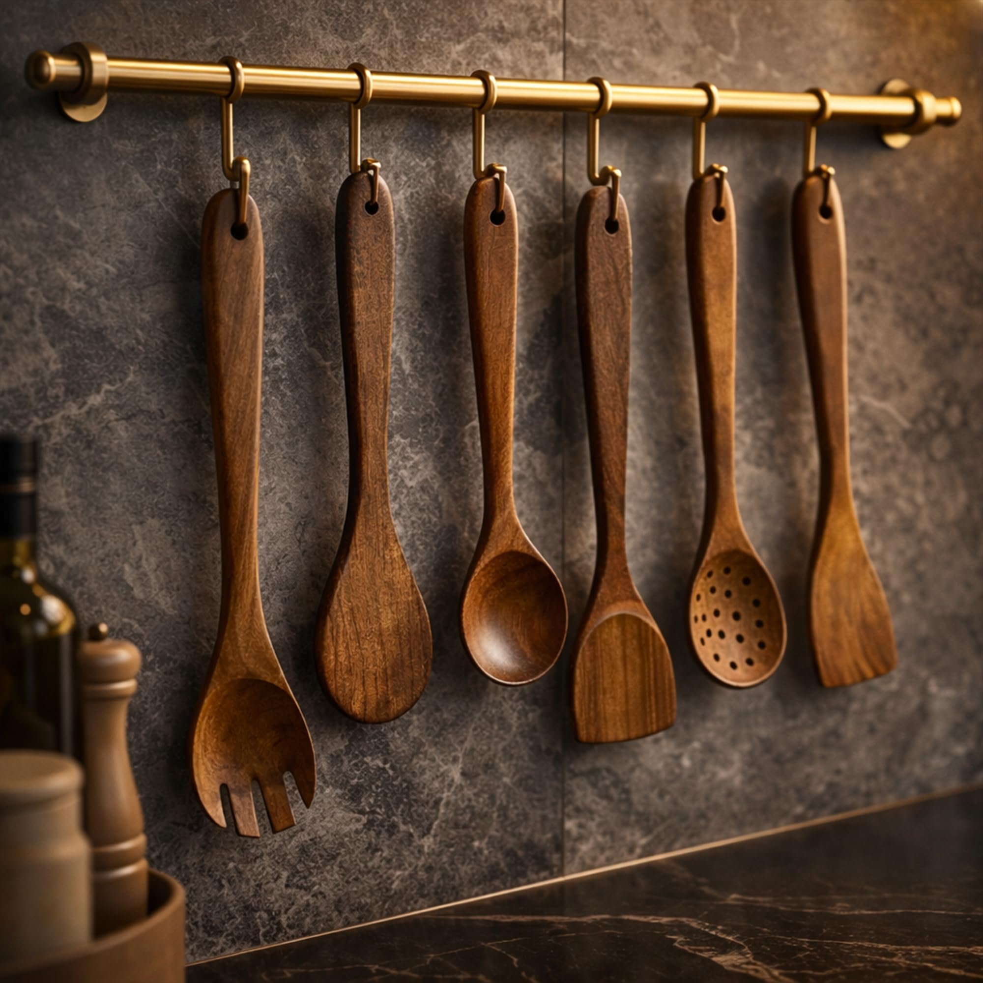 Kochutensilien-Set aus Holz – Löffel und Spatel aus natürlichem Holz für antihaftbeschichtetes Kochgeschirr, hitzebeständige Küchenhelfer (6er-Set) Weihnachten, Neujahr, Erntedankfest