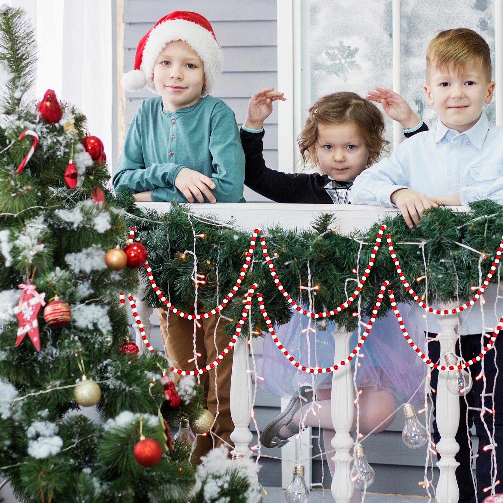 Weihnachts Girlande Aus Holzperlen - Rote Quastengirlande Für Baum Deko