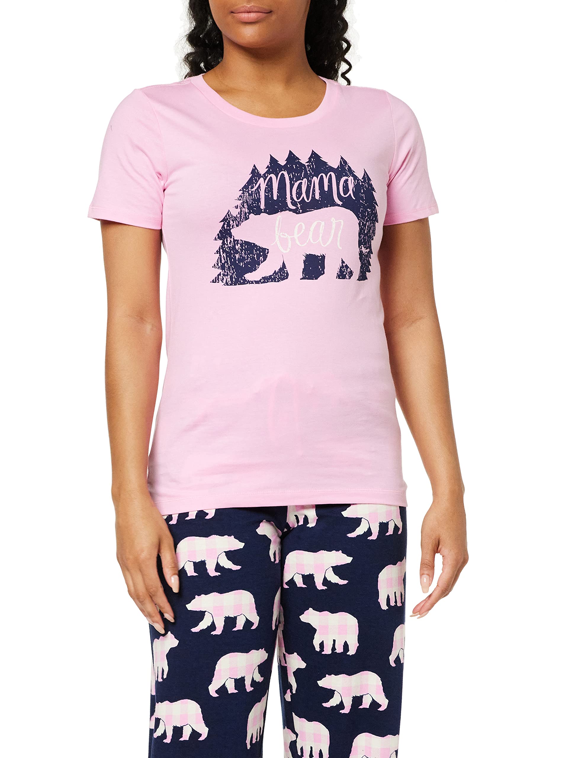Hatley Women's Short Sleeve Pajama Tee Pajama Top, Woods Mama Bear, XL