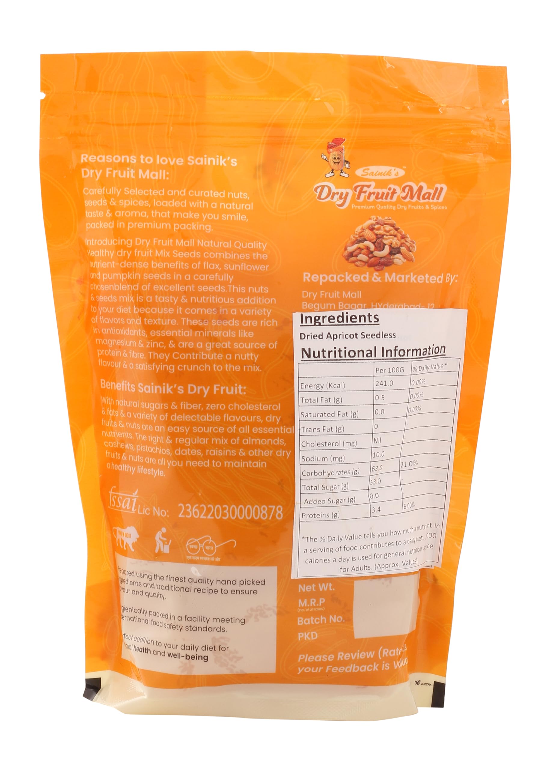 Sainik's Dry Fruit Mall Apricots Dry Fruits | Apricot Jumbo Dried Seedless Apricot | Turkel, Turkish Apricot, Apricot Dry Fruits | Khubani Seedless Gluten Free Apricot Pack of 1 (500 gram) 1