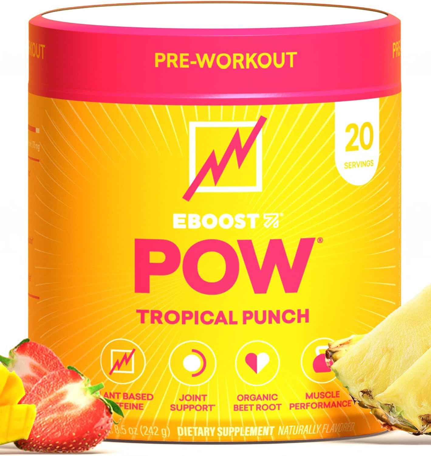 EBOOST POW Natural Pre Workout Powder – 20 Servings – Tropical Punch – A Pre Workout Supplement for Performance, Joint Mobility Support, Energy, Focus – Men & Women – Non-GMO, Gluten-Free, No Creatine