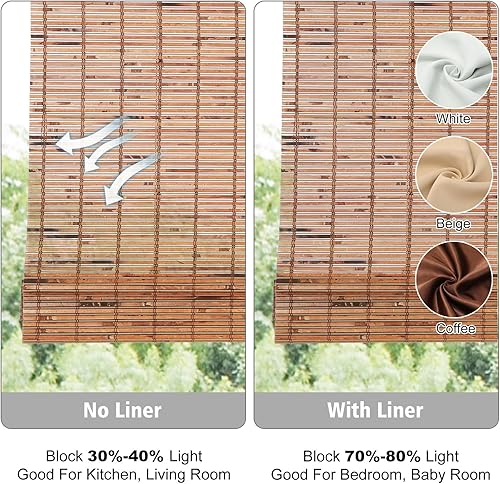 Miniatura 3 de Windowlady Persianas romanas de bambú, persianas de madera tejidas a la medida, sin cordón, cortinas de bambú natural para puertas y ventanas