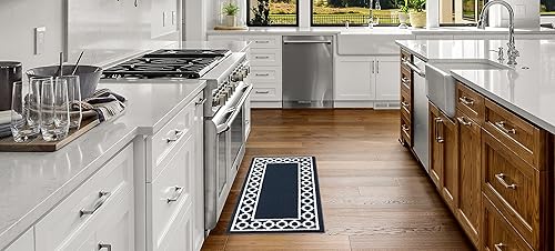 Creative Home Ideas Alfombra acolchada con borde de enrejado Christine - Decoración moderna del hogar, alfombra lavable - Alfombra decorativa para