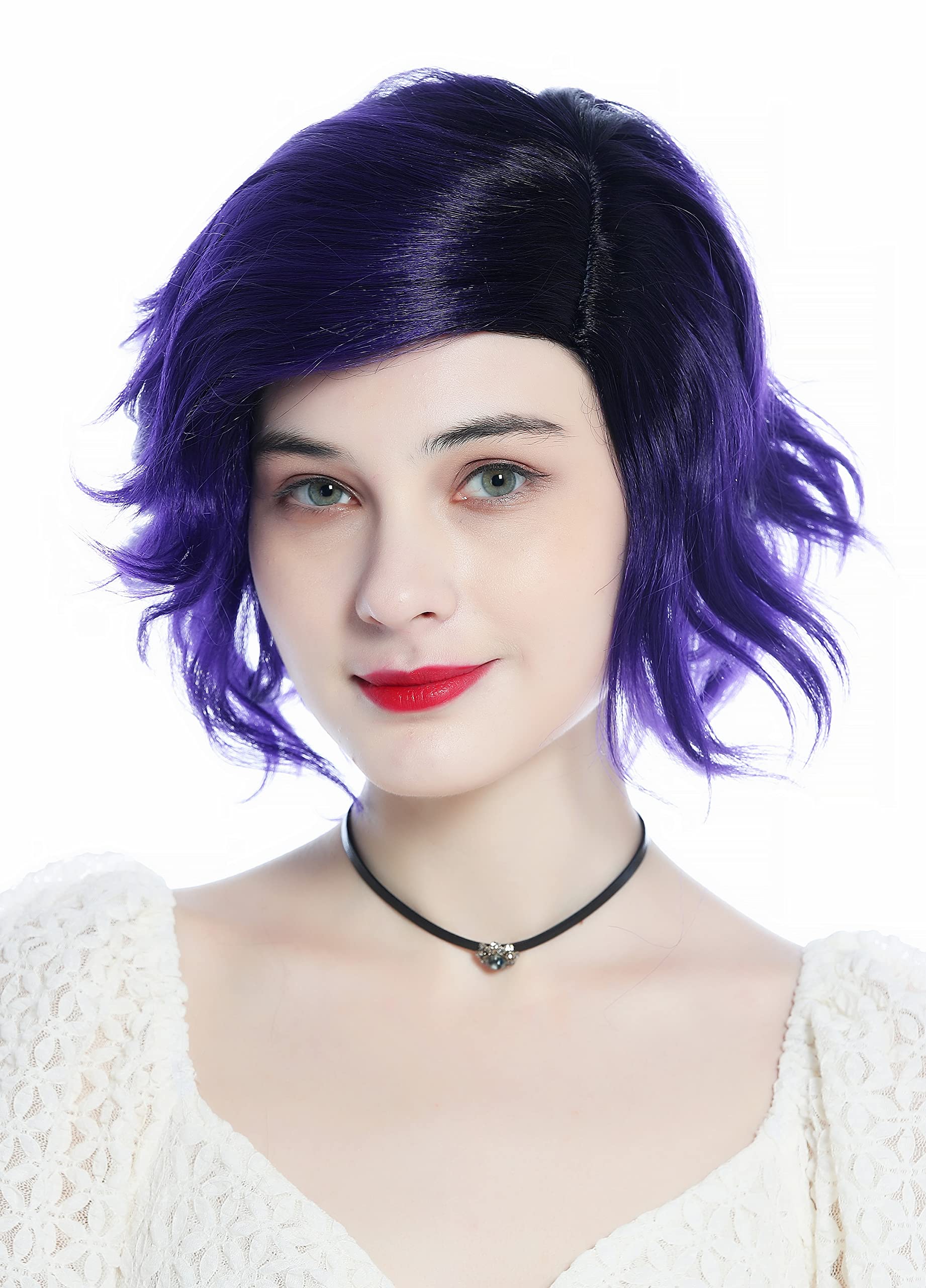 WIG ME UP - DW3334 Ladies' wig short wild wavy parting parted ombre black purple, ombre black purple (DEEPVIOLETS1B)