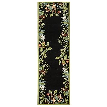 GlobalNiche 2'6 x 10', Black/Green : Collection HK295B Hand-Hooked Black and Green Premium Wool Runner (2'6 inches x 10')