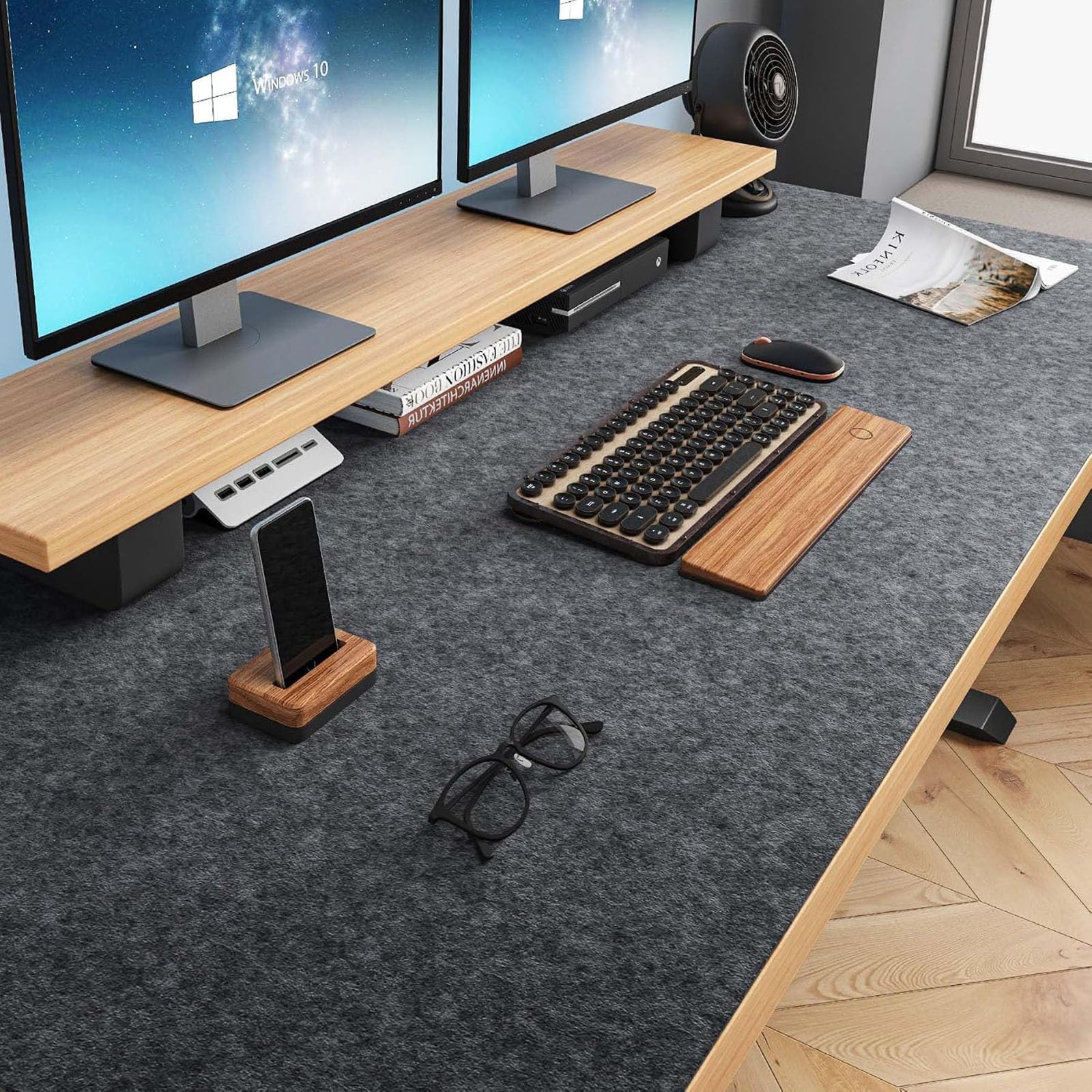 Filz Schreibtischunterlage 120x60 cm Dunkelgrau | Große Fläche für Tastatur, Laptop und Maus.