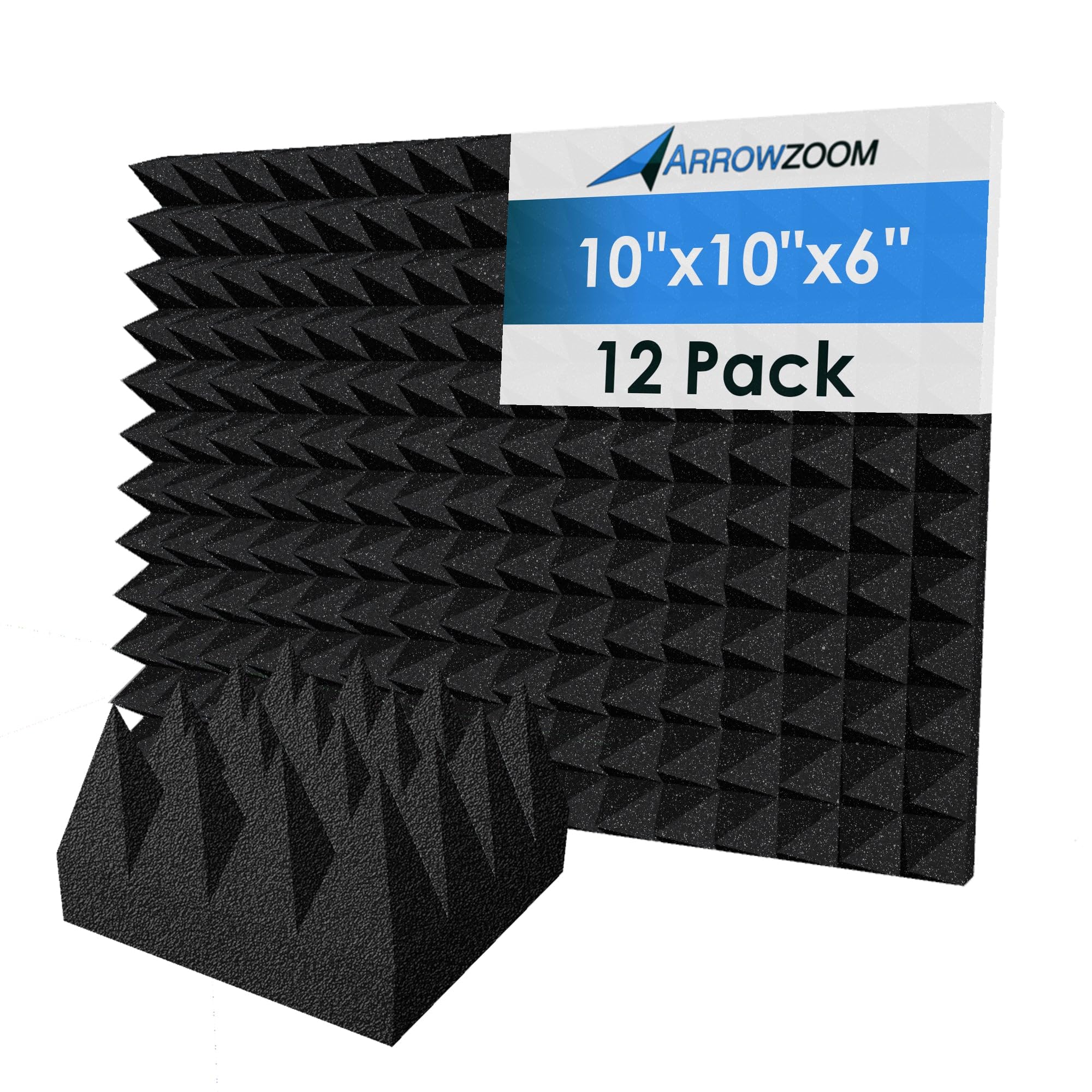Acoustic Foam Panels 24 Pack Pyramid Sound Absorbing Foam Tiles 25x25x5cm, High Density Studio Acoustic Panels for Echo Reduction, Recording, Gaming, Home Office Wall Treatment , 1034 Black — view 30