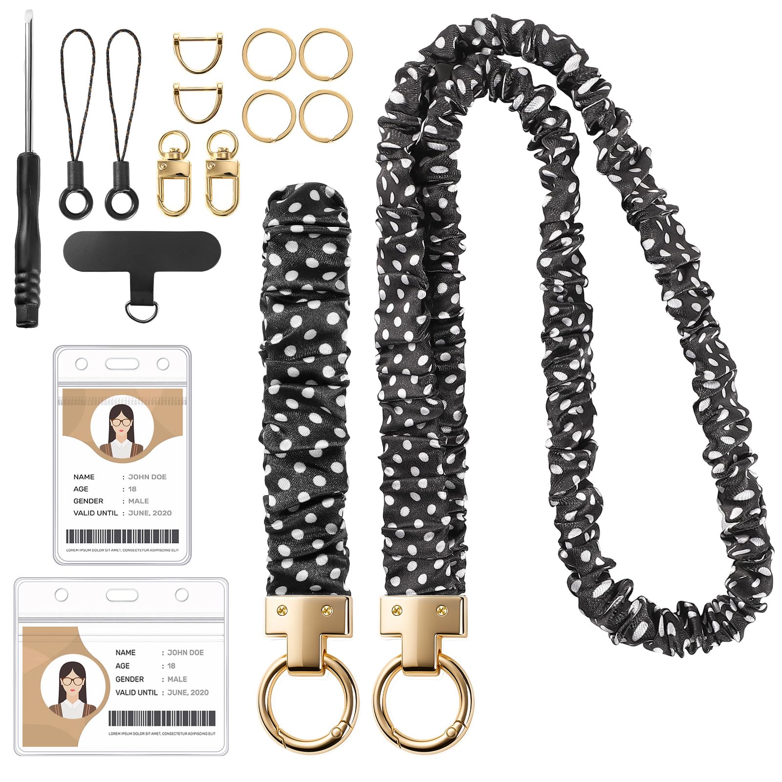 View 1 of BESARME Scrunchie Lanyard with ID Holder & Wristlet Keychain - Spot