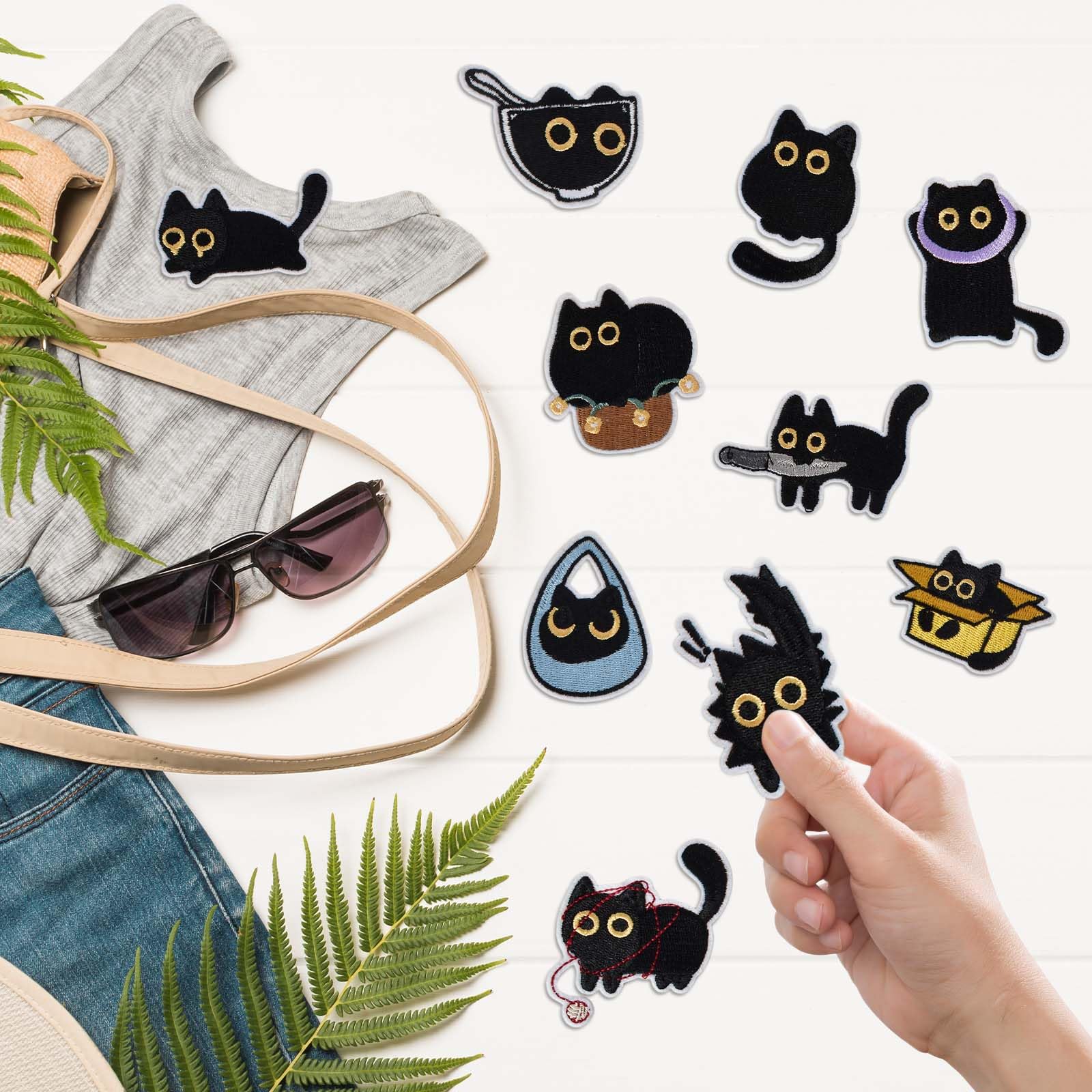 Toppa Ricamata Con Gatto Nero Portafortuna - Termoadesiva E Da Cucire, 7x6,9 Cm, Per Vestiti, Borse E Jeans