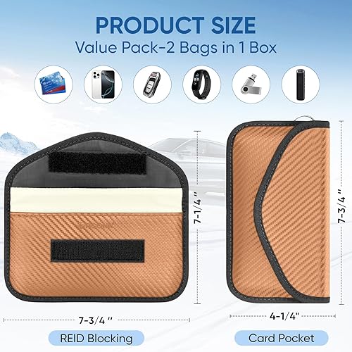 Vista 21 de TICONN Faraday - 2 bolsas para llavero, protector de jaula Faraday de 3.5 x 5.0 pulgadas, bloqueo de señal RFID para automóvil, bolsa antirrobo Negro