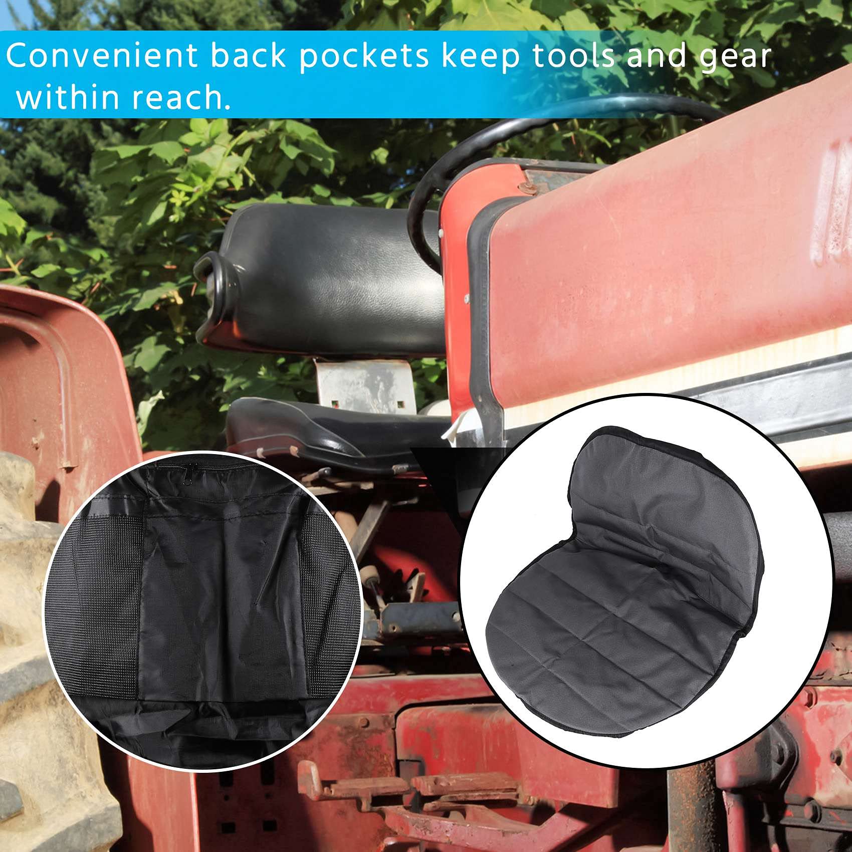 Siège de tracteur universel à monter Coussin de confort rembourré Sac de rangement moyen